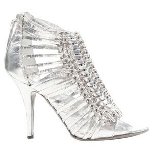 Givenchy metallic silver discs embellished strappy peep toe bootie